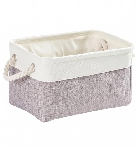 Mangata Aufbewahrungsbox aus Segeltuch, faltbare Aufbewahrungskörbe aus Stoff mit Griffen für Schränke, Kleiderschrank, Regale, Kleidung, Spielzeug, Handtuch, Badezimmer (38 x 28 x 24 cm, Grau Weiß)