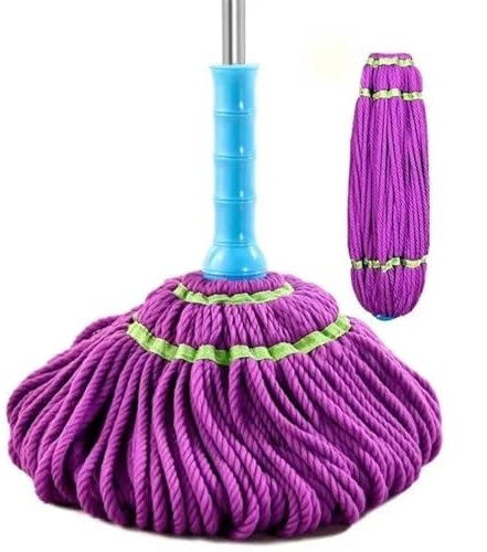 TOMYEUS Trapeador con 2 Cabezas de reemplazo Redondo Mop Twisting con asa 51.1 Pulgadas, trapeadores húmedos for Limpieza de Piso Herramienta Limpia for el hogar (Color : Purple Within 2 Pads)