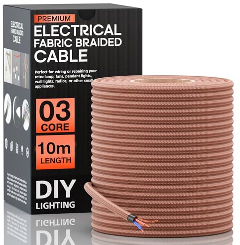LEDSone 10M Rose Gold 3 Core Braided Fabric Flex Wire for Lighting