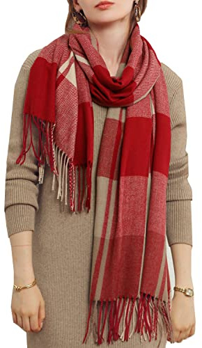 HYUET Winter Pashmina Schal Schal Damen Plaid Elegant Lange Weiche Warme Wickelschals Tartan Tartan Wrap Strickschal Winter Poncho Stola Pashmina für Damen Herren