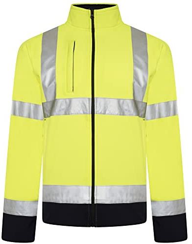 Sam Caan® Hi Vis Softshell Jacket Men High Visibility Viz Reflective Water Resistant Shower Proof Rain Repellent Windproof Safety Site Coat Work Wear Builder Soft Shell Workwear Warm Top