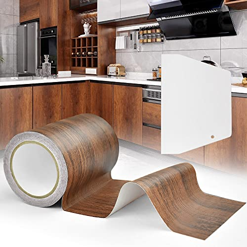REFORUNG Klebeband Holzoptik Klebestreifen PE Möbel Klebeband Selbstklebend Möbelklebeband 8cmx4.57m Holzmaserung Reparatur Dunkelbraun Holzkontaktpapier mit Folienschaber für Türen Tisch Boden