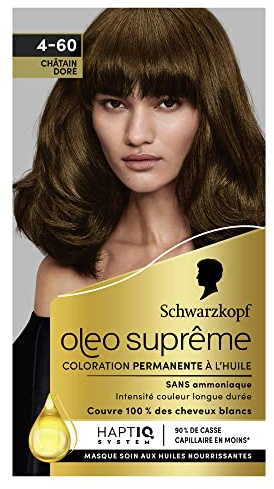 Schwarzkopf Oleo Supreme – permanent oljetoning, långvarig färg och glans, utan ammoniak, täcker 100 % vitt hår, HaptIQ-system, guldbrun 4–60