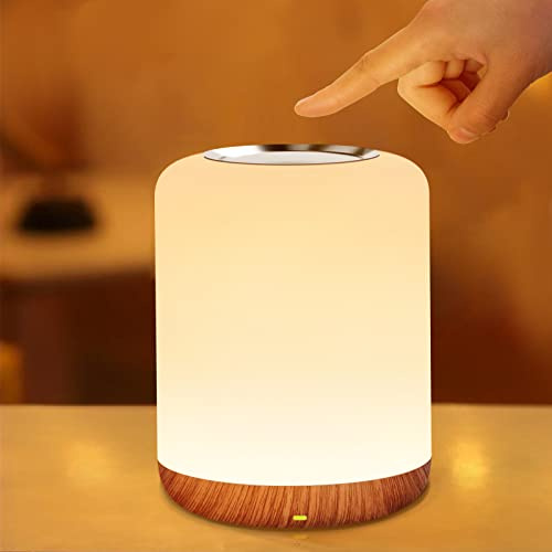 SOLIDEE Luz Nocturna Infantil,4 modos Lamparas de Mesita de Noche Tactil Regulable con 256RGB colores,Recargable Temporizador Lampara Quitamiedos Infantil Para Dormitorio Sala De Estar Regalo(madera)