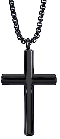 LeapoFaith Cross Pendant for Car Rear View Mirror Decor Hanging Ornament Stainless Steel Simple Cross Necklace Amulet Jewelry Adult Men Christian Gift (Black)