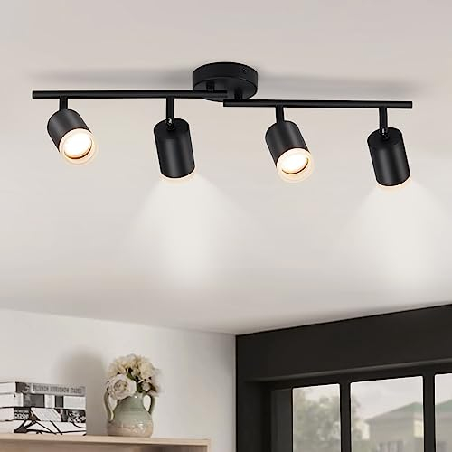 Gr4tec Faretti da Soffitto Orientabili 4 Luci, Moderna Lampadario LED Soffitto Nero, Faretto LED Interno Soffitto GU10, Binario Faretti Soffitto per Corridoio Soggiorno, Lampadina Non Inclusa…