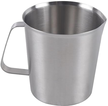 1000ml Messbecher aus Edelstahl, 2 in 1 Messkanne, Milchkännchen Messkanne, Milchkrug Kanne Meßbecher Meßkanne, für Küche Kaffee Latte Cappuccino- Milk Pitcher, 2 Messskalen(ml/oz)