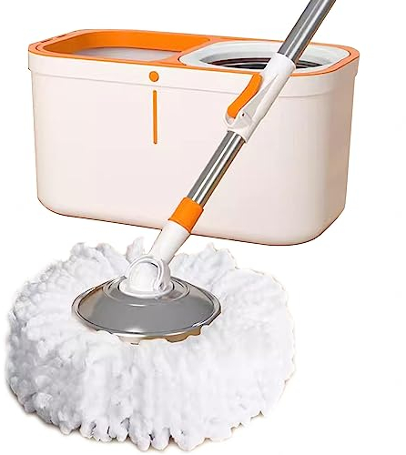 AMNOOL Fregona Giratoria y Cubeta - Juego de Trapeador y Balde 360 ​​con Escurridor, Sistema de Cubo de Trapeador Giratorio de Acero Inoxidable para Limpieza de Pisos