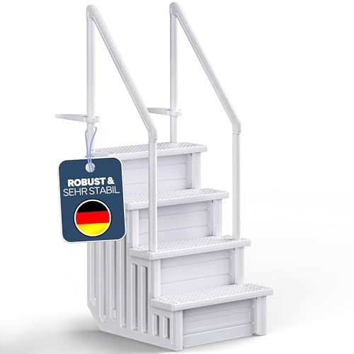 poolomio® Rullstege för infällda bassänger | pooltrappa 80 x 92 x 206 cm av HDPE-polyeten | Stor ledare med 4 halkfria ribbor