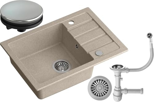 myQ Seul 16 myGranit - Lavello singolo in granito, 620 x 440 x 175 mm, armadio a partire da 50 cm (beige)