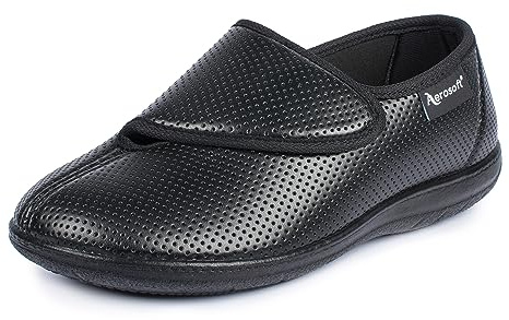Aerosoft Zapatillas con Cierres Ajustables para Mujer, elásticas, 15 Anchos, Plantilla Intercambiable G-H, Antideslizantes, Negro, 38 EU