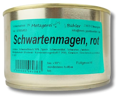 Schwartenmagen Rot 300g bis 400g aus 30% Deutschem Schweinefleisch Preßsack Rot nach Hausmacher Wurst Art Wurstkonserve von Metzgerei Bühler