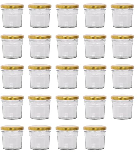 Argon Tableware 24x 110ml Pots de Confiture en Verre avec Couvercles Dorés - Vide Couvercle à Pas de Vis Cuisine Nourriture Miel Pimenter Conservation Mise en Conserve Stockage Ensemble