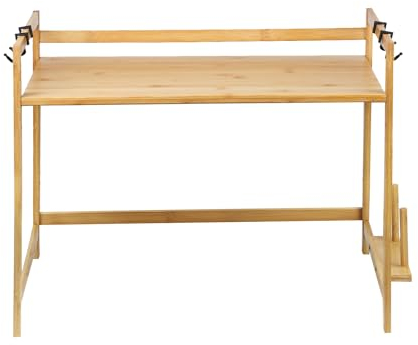 MUL-BOUTIQUESupport Micro Onde,Support Micro Onde en Bambou Hauteur Réglable À 2 Couches, Meuble Four De Cuisine avec 4 Crochets Et Cadres De Coupe(Couleur du Bois,52 * 30 * 35cm)