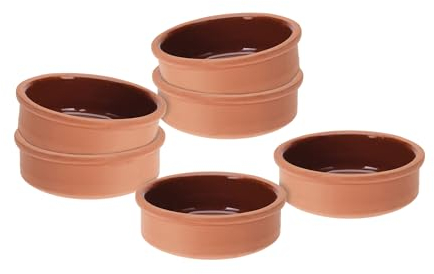 Lot de 6 bols à tapas en argile 250 ml – Plat à gratin ignifuge à l'intérieur émaillé – Bol traditionnel en argile pour dessert, sauce, snack, tapas Passe au four et au lave-vaisselle