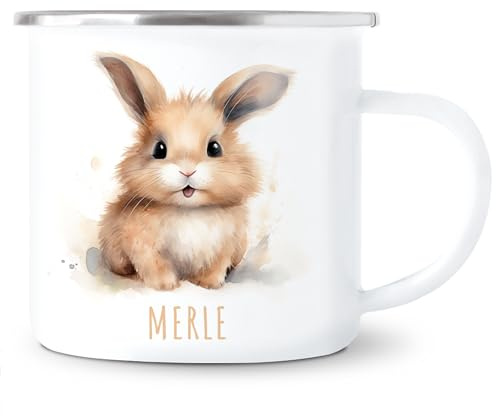 Hase Emaille Tasse personalisierter Kinderbecher mit Namen als Geschenk | Personalisiert, hochwertige Emaille, Kindertasse mit Namen, für Mädchen & Jungen, Geburtstagsgeschenk