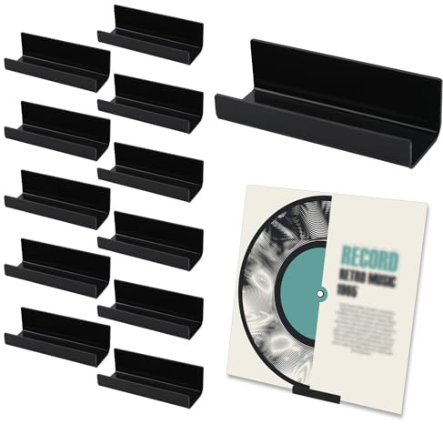12pz Supporto Vinile da Parete, Dischi per Album in Acrilico Nastro Adesivo Senza Trapano Scaffale per Dischi Vinile Supporti per Display Copertine di Album (Nero)