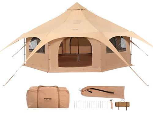 VEVOR Glockenzelt 5 x 2,8 m Jurten Zelt TC-Baumwolle und robusten Eisenstangen mit Einer Bodenplane aus Oxford-Stoff Campingzelt 8 Personen Familienzelt 8 Fenster Gruppenzelt für Outdoor-Abenteuer