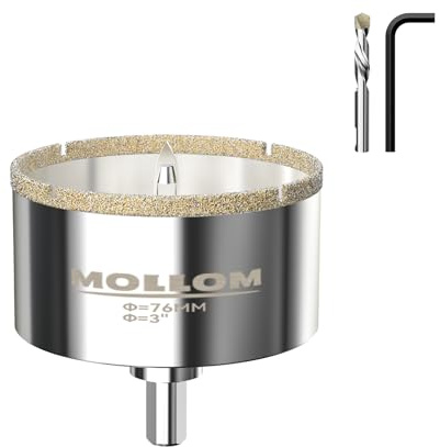 Mollom 3” (76mm) diamantkärnsåg med 2 avtagbara styrborrar, jämn skärning för porslinskakel, glas, keramik, marmor, glasfiber osv