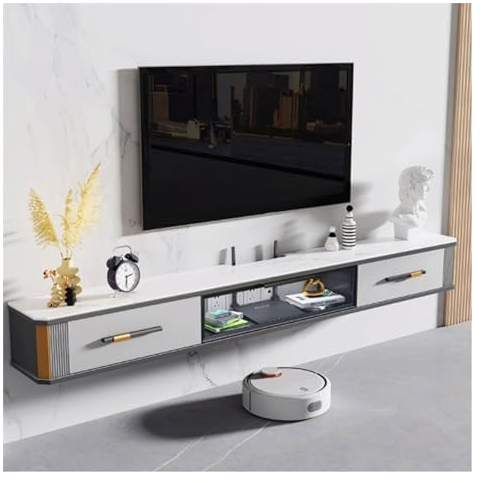 Schwimmende TV-Konsole Schwebender TV-Ständer, 78,7-Zoll-TV-Wandschrank mit Glastür und 2 Schubladen, Entertainment-Medienkonsole, großes Ablagefach unter dem Fernseher Schwebende TV-Schrank ( Color :