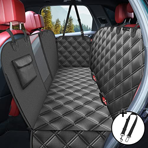 KYG Dog Seat Cover Dog Hammock For Car Back Seats With Side Protection And Mesh Visual Window, Durable Scratch Proof And Waterproof Pet Car Seat Cover For Cars/Trucks/Suv 135 X 148 Cm All Black