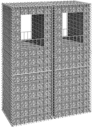 Baziroo Colonnes de gabion en fer - 50 x 50 x 140 cm - Argenté - Grille de gabion - Brise-vue - Panier à gabions pour soutenir les murs de jardin - Fence - Patrimoine en pierre - Gabion mural