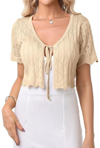 Gyabnw Damen Bolero Elegante Boleros Strickjacke Kurzarm Cardigan Aushol Festlicher Bolerojacke Schnüren Sommer