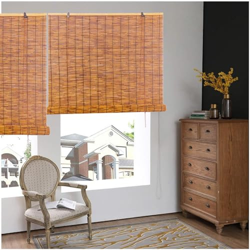 Bamboo Blackout Shades For Window, Bamboo Patio Blind Roll Up Waterproof Privacy Roman Roller Shades Easy To Install, 30x72 36x84 48x64 Cordless Natural Bamboo Curtain For Indoor/outdoor ( Size