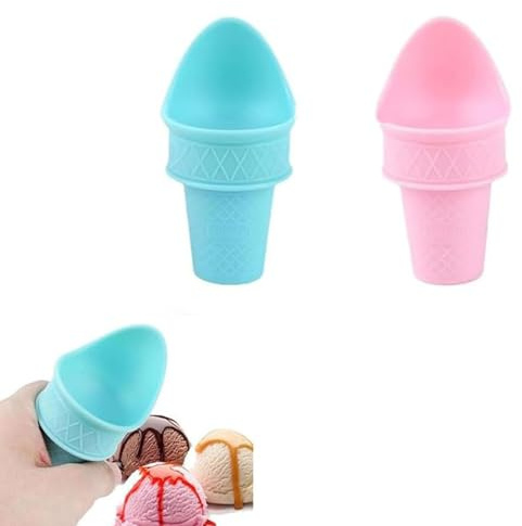 Movehii Soporte para conos de helado, estante de plástico para conos de nieve, cono de helado reutilizable, cuchara de plástico de grado alimenticio para fiesta de cumpleaños, regalos para niños (2