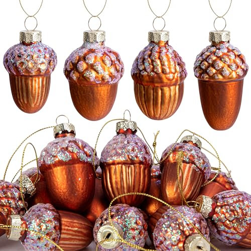 Watayo 12 Stück Luxuriöse Goldene Glas-Weihnachts-Ornamente, Tannenzapfen, Hängend, Kegelform, für Weihnachtsbaum, Erntedankfest & Herbst, Dekoration