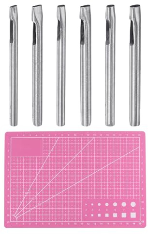 QUARKZMAN 6Stk Leder Oval Loch Stanzer Edelstahl Hohl Stanzer Set | PVC Länglich Loch Stanzer Gerät, Mit A5 Schneide Matte, Für Leder Stoff Segeltuch Stoff Uhren Armband Geldbörse Gürtel