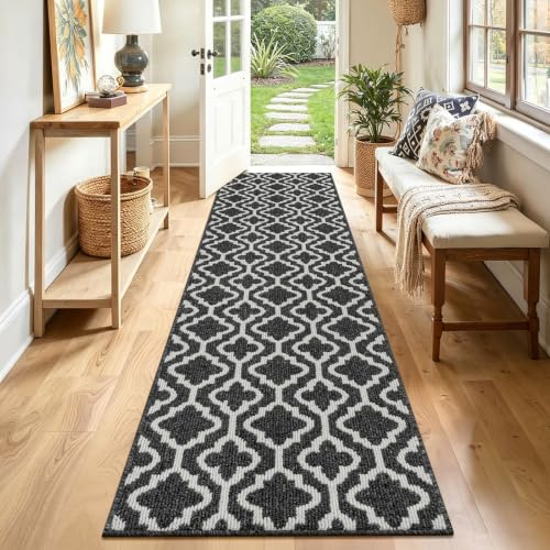 SHACOS Läufer Teppich 60x240 cm Läufer Flur rutschfest Teppichläufer Waschbar Flurläufer Flurteppich Lang Flur Läufer Teppich für Küche, Eingang, Esszimmer, Schwarz