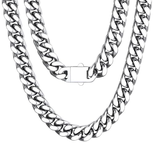 U7 Kette für Herren Damen Miami Panzerkette Edelstahl Halskette Schicke Kubanische Link Kette Schwer Gliederketten Hip Hop Halsschmuck Modeschmuck 5/7/9/12MM Breite Kettelänge 45-76CM wählbar
