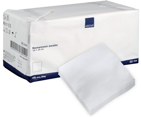 ABENA Vlieskompressen 10x20 cm – 100 Stück, Unsteril, Fusselfrei & 4-lagig, Ultrasoft und Nicht-klebend, Saugkompressen und Wundkompressen als Verbandsmaterial für Klinik, Zuhause & Kosmetik