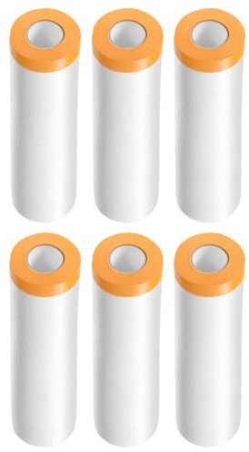 sourcing map 6 rollos de película de enmascaramiento presellada, 270 cm x 65 m, cinta y cortina para pintores, película de tela de plástico con cinta de plástico para cubrir pintura automotriz