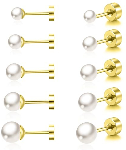 QKEPCY Perlen Ohrringe für Damen Perlenohrringe Set Edelstahl Weiß Imitation Perlen Kugel Elegant Ohrringe Hypoallergen Ohrstecker Schmuck Ohrringe Perlen in verschiedenen Größen