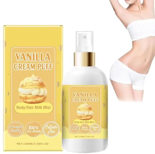 Leche corporal en bruma Vanilla Cream Puff, Leche corporal en bruma Vanilla Cream Puff, Perfume para cabello y cuerpo en espray Vanilla Cream Puff, Leche corporal en bruma Vanilla Cream (1 piezas)