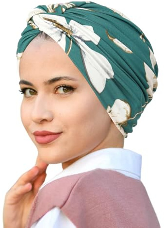 PAULOF PENG Damen Turban Kopftuch/Elastisches Kopftuch für Damen/Kopftücher für Damen Chemo und Krebspatienten/Blumiges Kopftuch mit Twist-Kappe