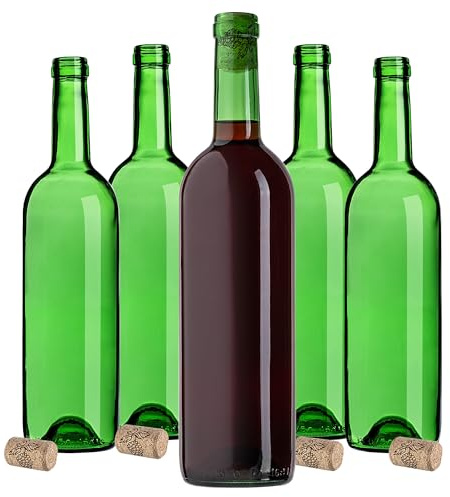 KADAX 30er Set Weinflaschen 750ml, leere Glasflaschen mit Korken für Wein, Liköre und Spirituosen, Flaschen zum Befüllen, Likörflaschen aus Glas (Grün)