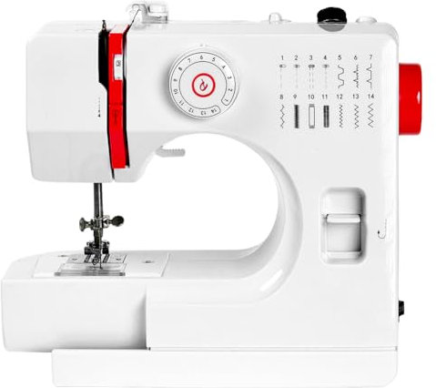 ZPSHYD Elektrische Nähmaschine, tragbar, 14 Stiche, für Anfänger und Kinder, mit Fußpedal, ideal für Kleidung, Taschen und Puppen, Rot und Weiß