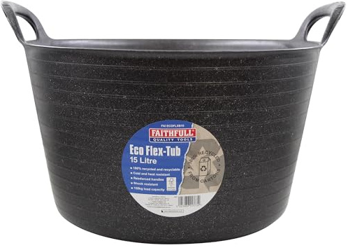 Faithfull Eco Flex Tub, Mehrzweckeimer, langlebig & nachhaltig, flexibler Eimer mit verstärkten Griffen, 15 Liter (3 gl), Schwarz