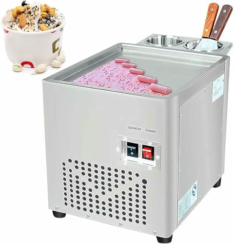 BGVYFXEZ Macchina per Rotoli di Gelato Fritto, Macchina per Gelato Commerciale in Acciaio Inox con compressore e 2 raschiatori, per preparare Gelato, Yogurt, Rotoli di Gelato
