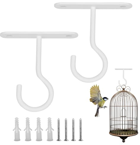Eophmi Ganci per cesti appesi, 2 pezzi, ganci resistenti per appendere cesti, ganci da soffitto per piante, cesti, mangiatoie per uccelli, vasi di fiori e lanterne (bianco)