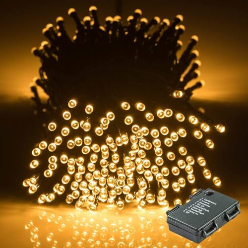 GlobaLink Lichterkette Warmweiß 40M 300LED Batterie IP44 | 8 Modi mit Timer wasserdicht, für Innen & Außen, Zimmer, Fenster, Treppen und Garten