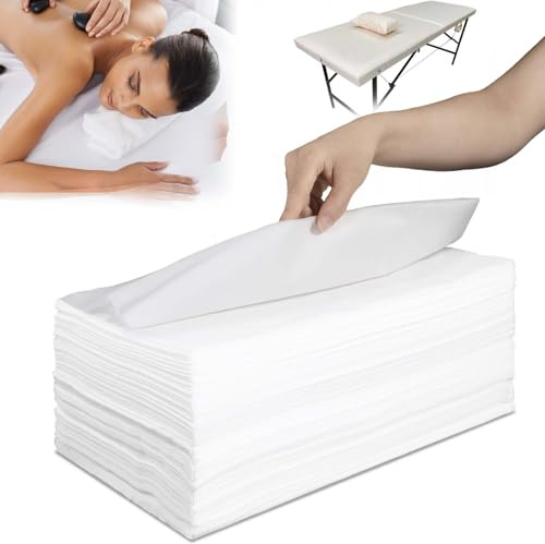 100 Pack 31.5 X 71 Disposable Massage Bed Cover White Non Woven Fabric Massage Bed Sheets Waterproof Breathable Massages Table Sheets for Spa, Beauty
