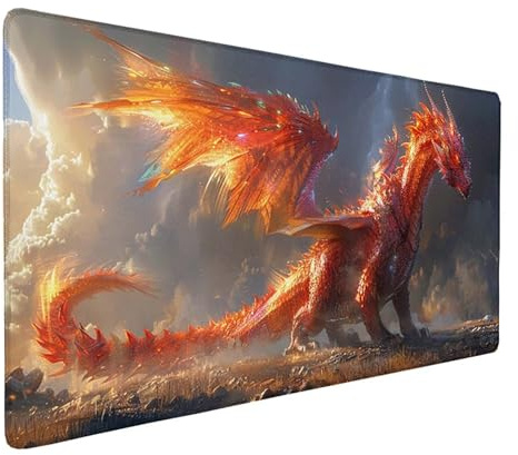 Large Red Mouse Mat 1500x800x3mm, Waterproof Gaming Mouse Pad Dragon Desk Mat with Anti-Slip Rubber Base and Stitched Edges Mousepad Office Accessories for PC, Laptop, Home Office, Gifts -ly25054Z