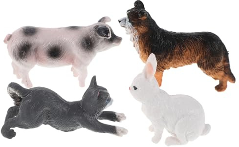 JOINPAYA 4 Stück Bauernhoftier Spielzeugset aus Robustem Kunststoff mit Hasen Hund Schwein und Katzenfigur Realistische Kleiner Tierfiguren für Kleinkinder und Pädagogisches