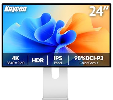 Kuycon P24U 23,8 Zoll 4K UHD IPS Monitor, 600nit hohe Helligkeit, 99% sRGB/98% DCI-P3 Farbgamut, USB-C 100W PD, HDMI/DP, HDR, Glare-Schutzbildschirm mit USB Hub (Minimalistisch - mit Stand)