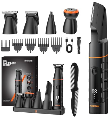 5-IN-1 Intimrasierer Mann, MAXGROOM Körperrasierer Herren mit Ladestation, IPX6 Wasserdicht Rasierer Herren Elektrisch für Intimbereich, Körper, Bart, Achseln, Hoden und Leisten, 120 Min Akkulaufzeit
