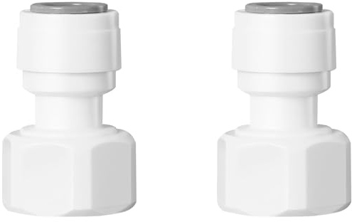 2 PCS Quick Connect Fitting 1/2 inch Female Thread to 3/8 inch Straight Push Fit Adapter for Water Filter RO System Leak Proof White POM Material Drinking Water Safe